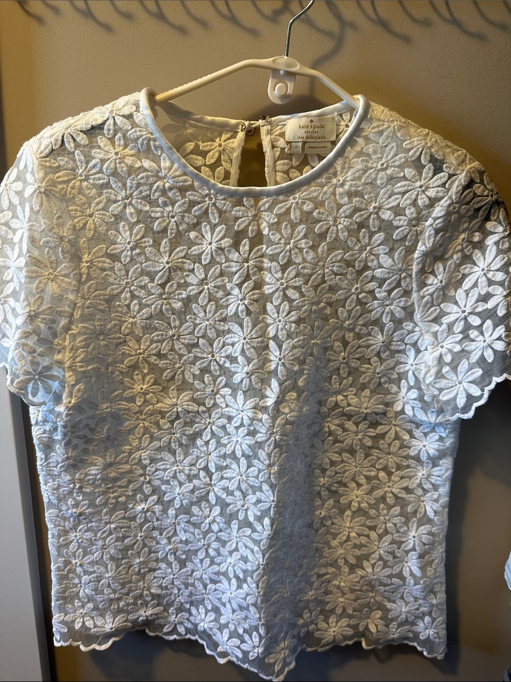 kate spade White Floral Eyelash Lace Short Sleeve Blouse